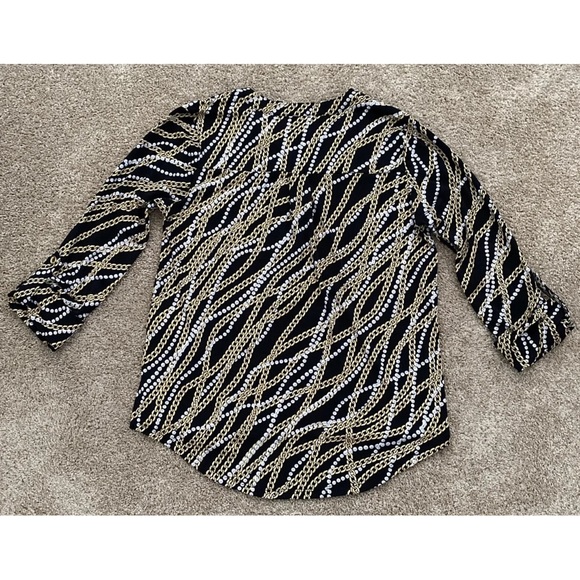 Michael Kors Black, Gold Chain And White Pearl Blouse Size Medium NWT - Picture 2 of 11